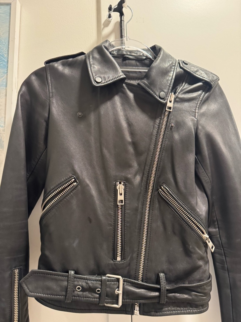 AllSaints Balfern Leather Jacket Black Moto Biker XXS US 0 - Picture 5 of 10